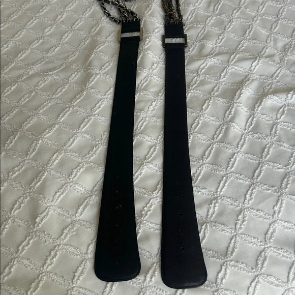 Black Leather Belt with Chain Detail - Picture 5 of 8